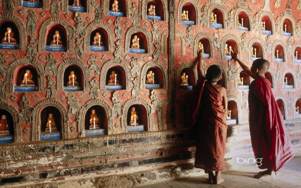 Novice monks in temple. Inle Lake. Shan State. Myanmar