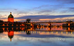 Sunset over the Garonne River in Toulouse, France