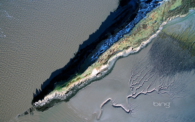 Aerial view of the coastline at Sand Point, Somerset