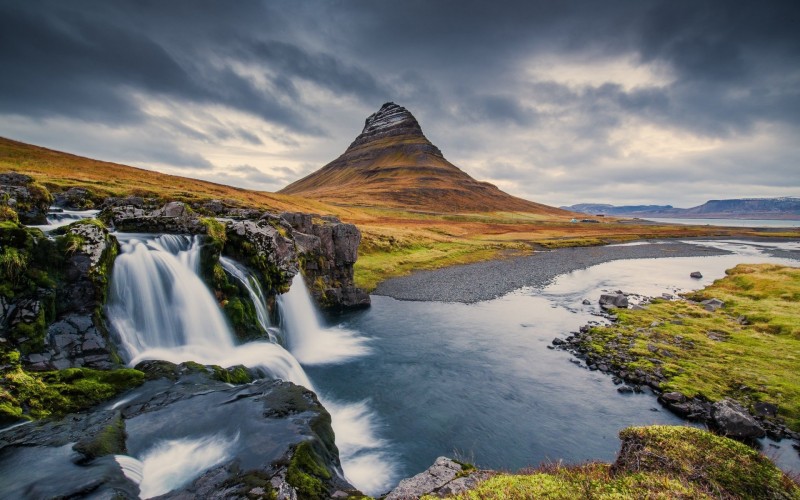 Kirkjufell Mountain and a waterfall